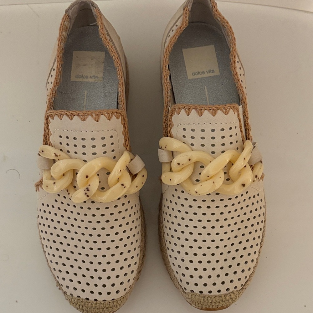 Dolce Vita Ivory Perforated Espadrille Wedges, size 7.5